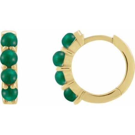 14k Yellow Natural Emerald Cabochon Hinged 14.7 Mm  Hoop Earrings