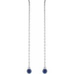 14k White Natural Blue Sapphire Chain Earrings