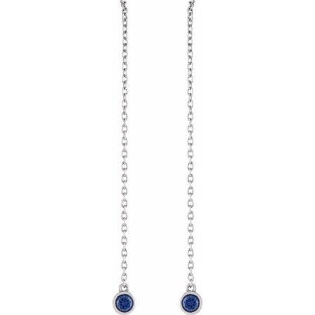 14k White Natural Blue Sapphire Chain Earrings