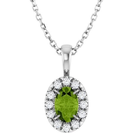 Sterling Silver 6x4 Mm Natural Peridot & 1/10 Ctw Natural Diamond 16-18' Necklace
