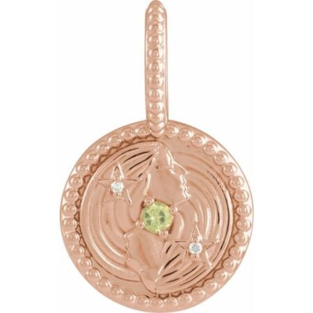 14k Rose Natural Peridot & .005 Ctw Natural Diamond Gemini Charm/pendant