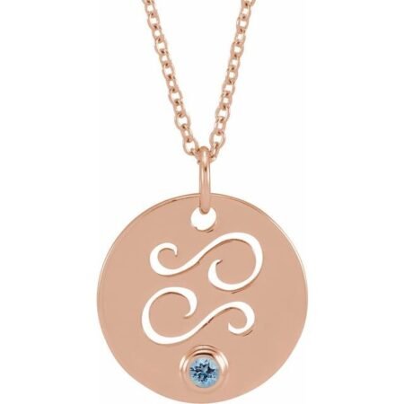 14k Rose Natural Aquamarine Cancer Zodiac 16-18' Necklace