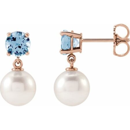 14k Rose Natural Aquamarine & White Akoya Pearl