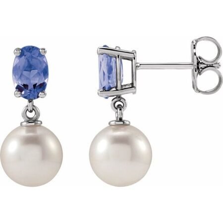 Sterling Silver Natural Tanzanite & White Akoya Pearl