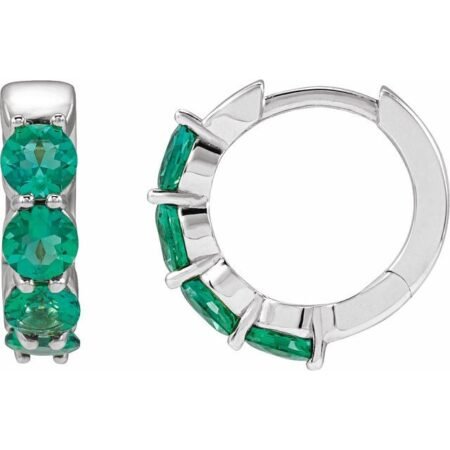 14k White Lab-grown Emerald 14.3 Mm Hoop Earrings