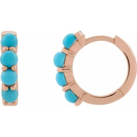 14k Rose Natural Turquoise Cabochon Hinged 14.7 Mm  Hoop Earrings