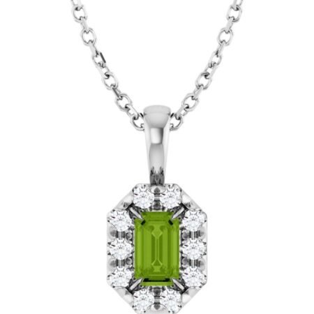 Platinum 5x3 Mm Natural Peridot & 1/8 Ctw Natural Diamond 16-18' Necklace