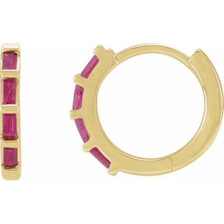 14k Yellow Natural Ruby Huggie Earrings