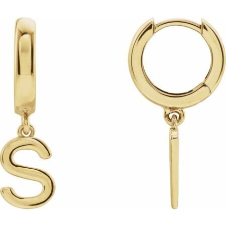 14k Yellow Initial S Hinged Huggie Earring