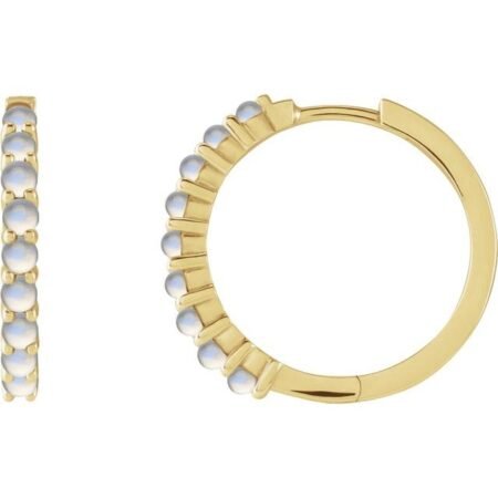 14k Yellow Natural Rainbow Moonstone Cabochon Hinged 20 Mm  Hoop Earrings