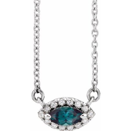 Platinum Lab-grown Alexandrite & .05 Ctw Natural Diamond Halo-style 18' Necklace