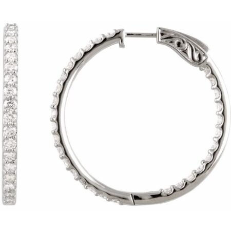 Sterling Silver Imitation White Cubic Zirconia Inside-outside 34.5 Mm Hinged Hoop Earrings