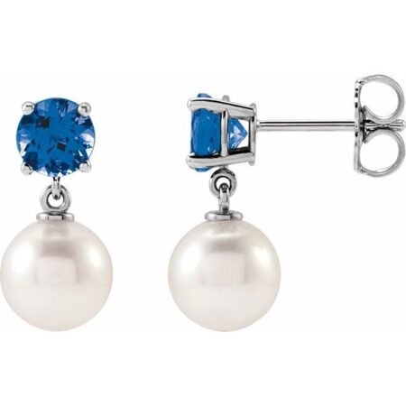 14k White Gold Natural London Blue Topaz & White Akoya Pearl