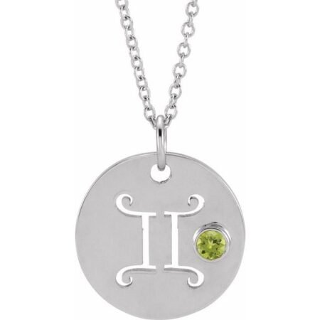 Sterling Silver Natural Peridot Gemini Zodiac 16-18' Necklace