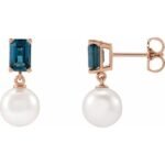 14k Rose Cultured White Akoya Pearl & Natural London Blue Topaz