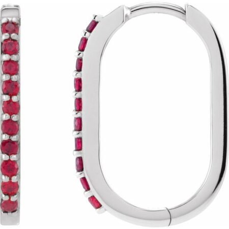 Platinum Lab-grown Ruby 20 Mm Hoop Earrings
