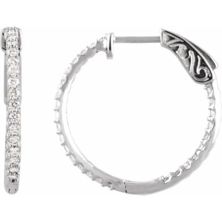 Platinum 3/4 Ctw Natural Diamond Inside-outside 23 Mm Hinged Hoop Earrings