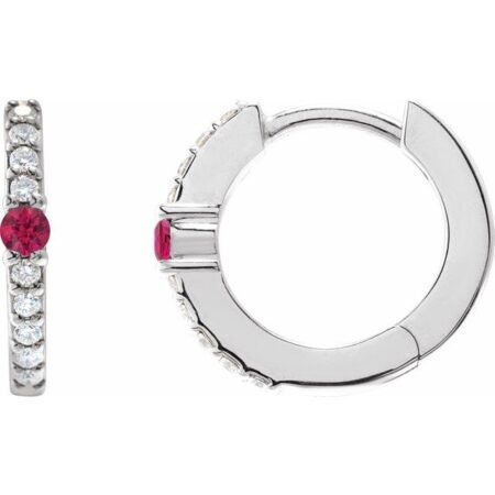 Sterling Silver Lab-grown Ruby & 1/8 Ctw Natural Diamond 13.6 Mm Hoop Earring