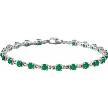 14k White Lab-grown Emerald 7 1/4' Line Bracelet