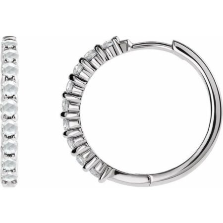 14k White 1/3 Ctw Rose-cut Natural Diamond Hinged 20 Mm  Hoop Earrings