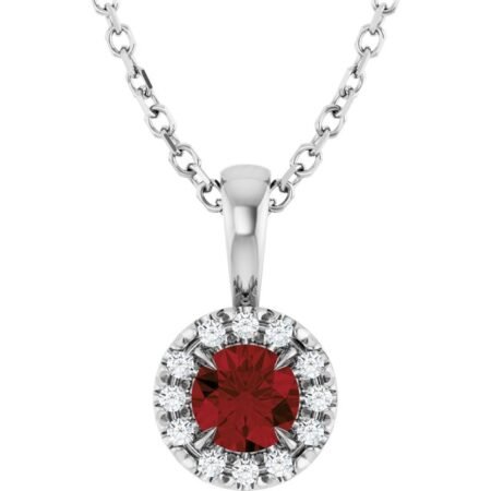 Platinum 4 Mm Natural Mozambique Garnet & .05 Ctw Natural Diamond 16-18' Necklace