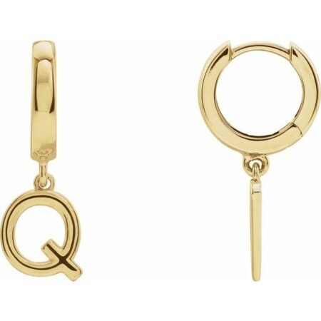 14k Yellow Initial Q Hinged Huggie Earring