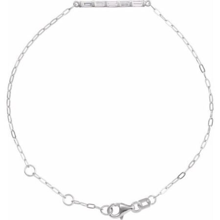 Sterling Silver 1/3 Ctw Natural Diamond Five-stone Bar 6-7 1/2' Link Bracelet