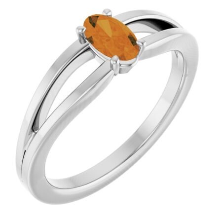 14k White Natural Citrine Youth Solitaire Ring