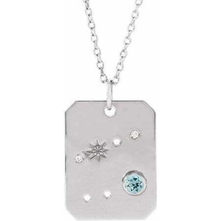 Platinum Natural Aquamarine & .01 Ctw Natural Diamond Cancer Constellation 16-18' Necklace