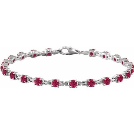 14k White Lab-grown Ruby 7 1/4' Line Bracelet