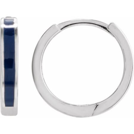 Sterling Silver Blue Enamel Hinged 12.1 Mm Hoop Earrings