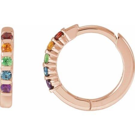 14k Rose Natural Multi-gemstone Rainbow Huggie Hoop Earrings