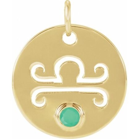 14k Yellow Natural Green Chrysoprase Libra Zodiac Pendant