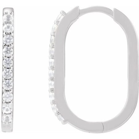 14k White Natural White Sapphire 20 Mm Hoop Earrings