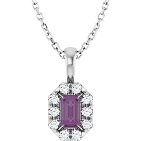 Sterling Silver 5x3 Mm Lab-grown Alexandrite & 1/8 Ctw Natural Diamond 16-18' Necklace
