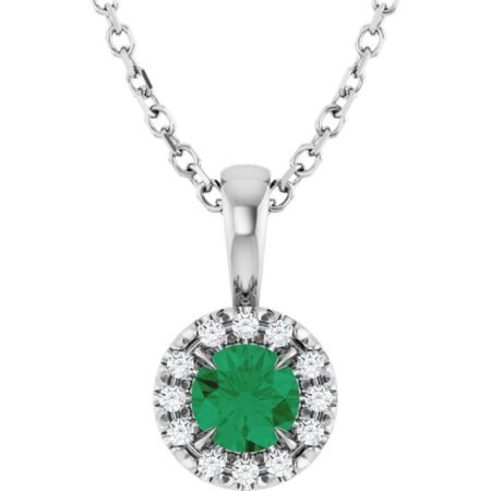 Sterling Silver 4 Mm Natural Emerald & .05 Ctw Natural Diamond 16-18' Necklace