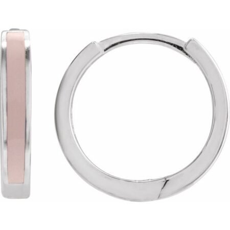 Sterling Silver Pink Enamel Hinged 12.1 Mm Hoop Earrings