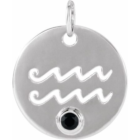 Sterling Silver Natural Black Spinel Aquarius Zodiac Pendant