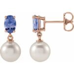 14k Rose Cultured White Akoya Pearl & Natural Tanzanite