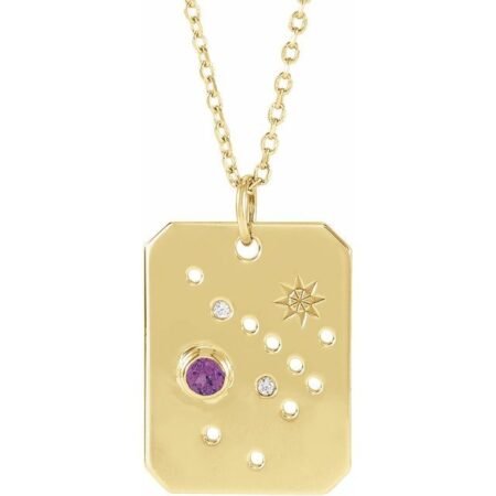 14k Yellow Natural Amethyst & .01 Ctw Natural Diamond Sagittarius Constellation 16-18' Necklace