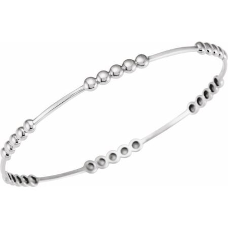 14k White 3.6 Mm Beaded Bangle 7 3/4' Bracelet