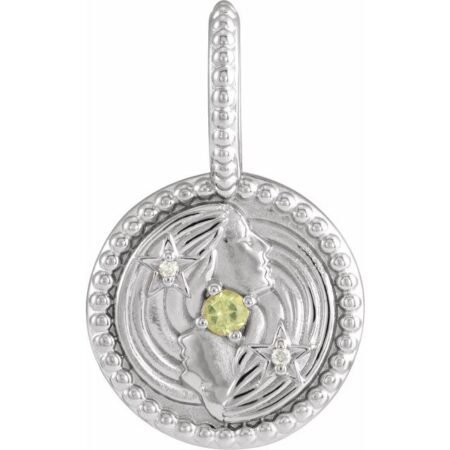 Platinum Natural Peridot & .005 Ctw Natural Diamond Gemini Charm/pendant