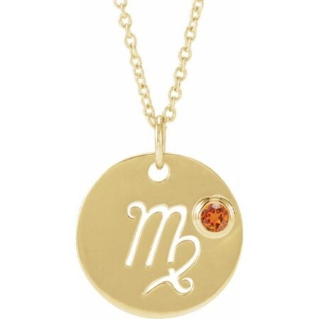 14k Yellow Natural Spessartite Garnet Virgo Zodiac 16-18' Necklace