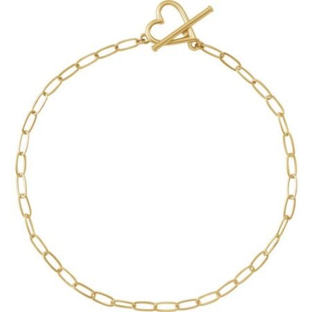 14k Yellow Heart & Paperclip-style Chain 6' Bracelet