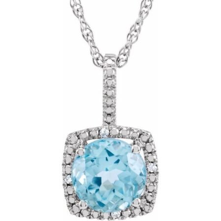Sterling Silver 7 Mm Natural Sky Blue Topaz & .015 Ctw Natural Diamond 18' Necklace