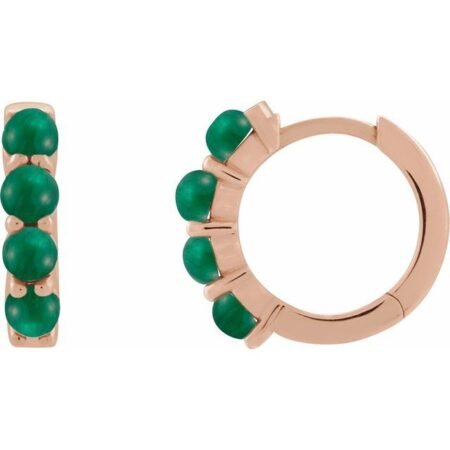 14k Rose Natural Emerald Cabochon Hinged 14.7 Mm  Hoop Earrings