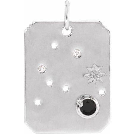 14k White Natural Black Spinel & .01 Ctw Natural Diamond Aquarius Constellation Pendant