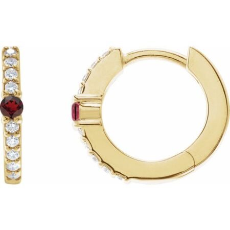14k Yellow Natural Mozambique Garnet & 1/8 Ctw Natural Diamond 13.6 Mm Hoop Earring