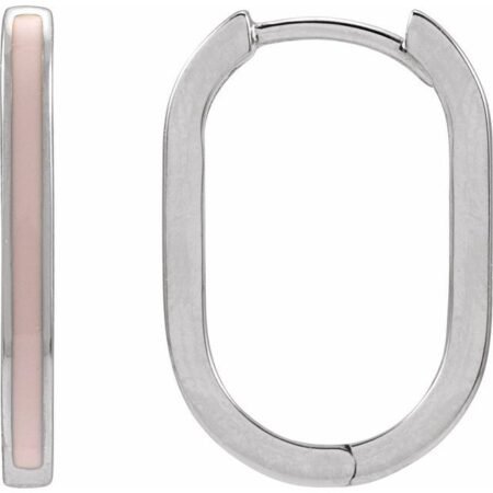 Sterling Silver Pink Enamel 11.9 Mm Hoop Earrings