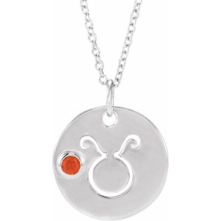 Sterling Silver Natural Mexican Fire Opal Taurus Zodiac 16-18' Necklace